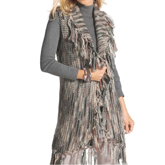 Chico's Sweaters - Chico's Nolan Wool Blend Sweater Vest Fringe Western Boho Coastal Cowgirl Large